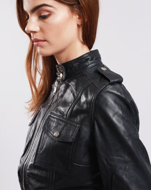 Veste en Cuir Leire bleu marine