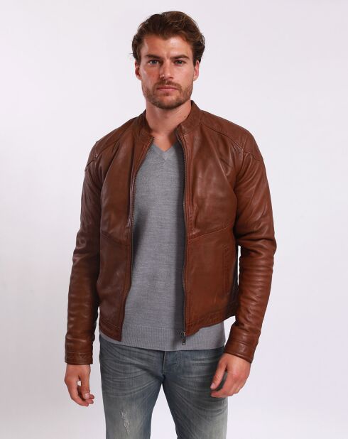 Camelkleurige leren jas Liroy