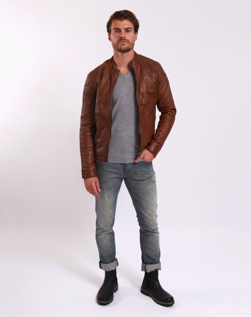 Camelkleurige leren jas Liroy