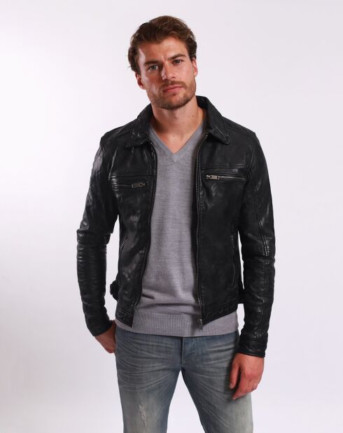 Veste en Cuir Lothaire noir vieillis