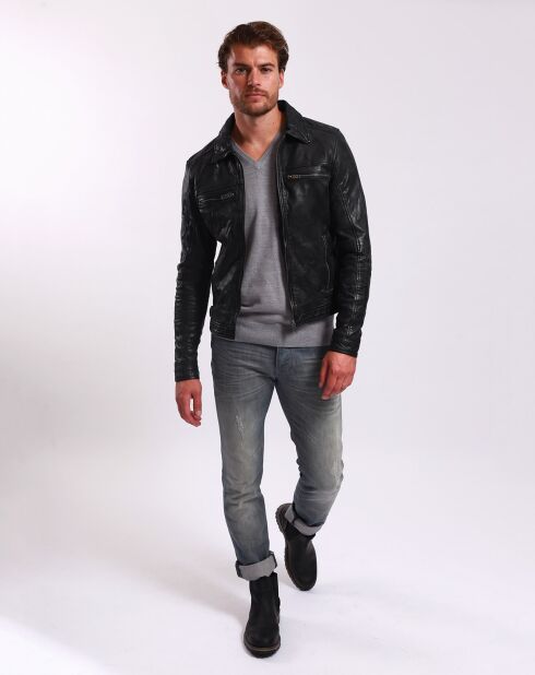 Veste en Cuir Lothaire noir vieillis