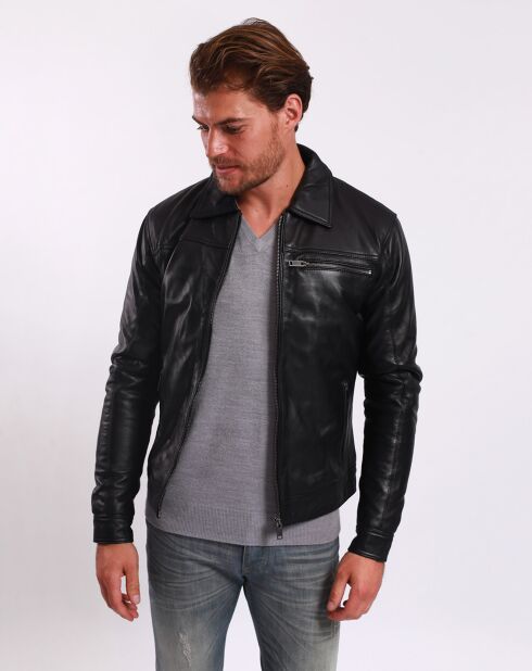 Veste en Cuir Louckas noire