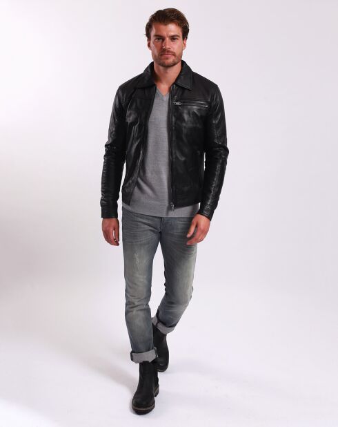 Veste en Cuir Louckas noire