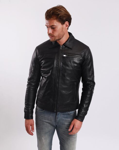 Veste en Cuir Louckas noire