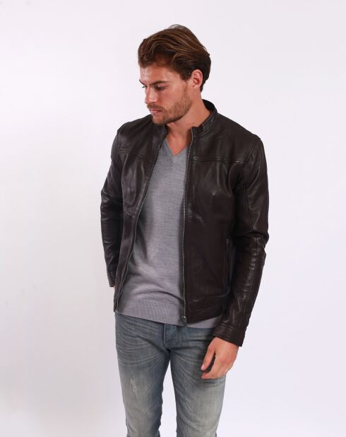 Veste en Cuir Lyandro marron