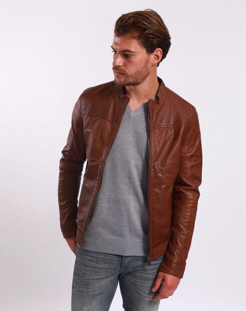 Camelkleurige leren jas Lyandro