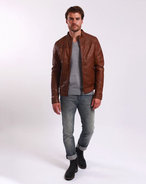 Camelkleurige leren jas Lyandro