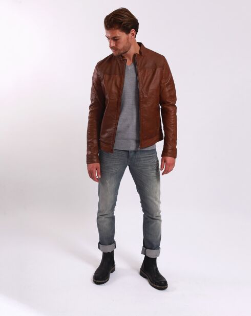 Veste en Cuir Lyandro camel