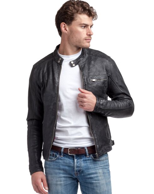 Veste en Cuir Luis noir vieillis