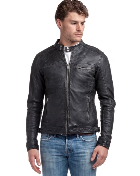 Veste en Cuir Luis noir vieillis