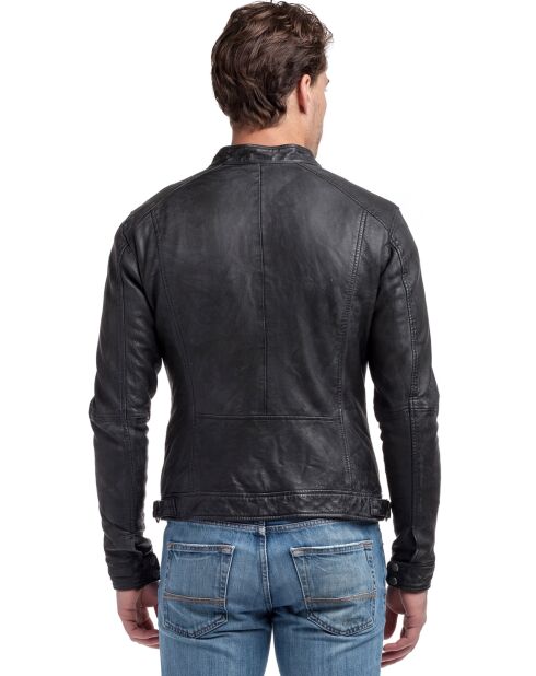 Veste en Cuir Luis noir vieillis