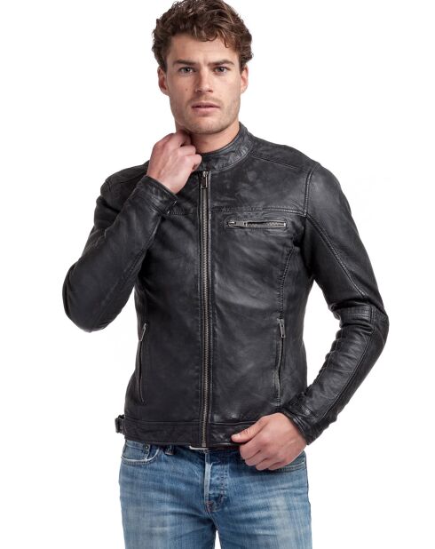 Veste en Cuir Luis noir vieillis