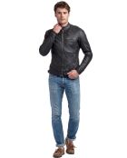 Schwarze Lederjacke Luis im Used-Look