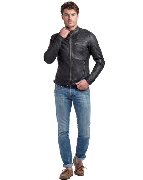 Veste en Cuir Luis noir vieillis
