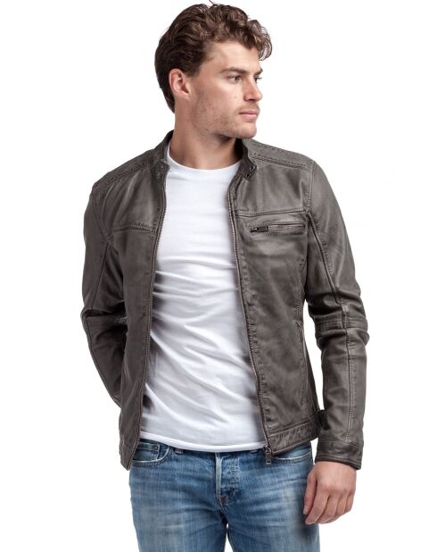 Veste en Cuir Luis gris vintage