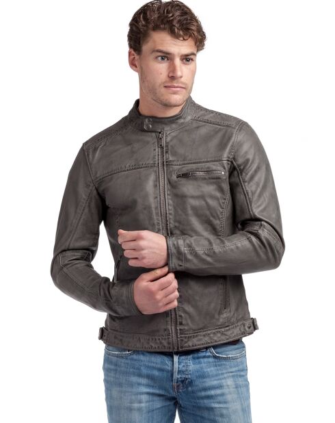 Veste en Cuir Luis gris vintage