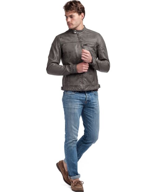 Veste en Cuir Luis gris vintage