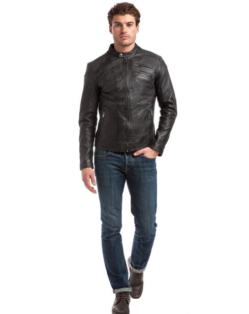 Veste en Cuir Lance noir vintage