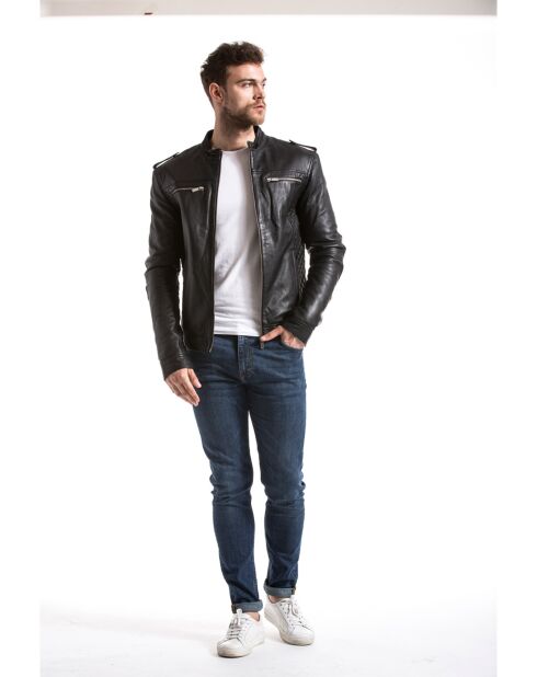 Veste en Cuir Langston noire