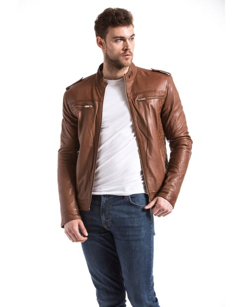 Veste en Cuir Langston cognac