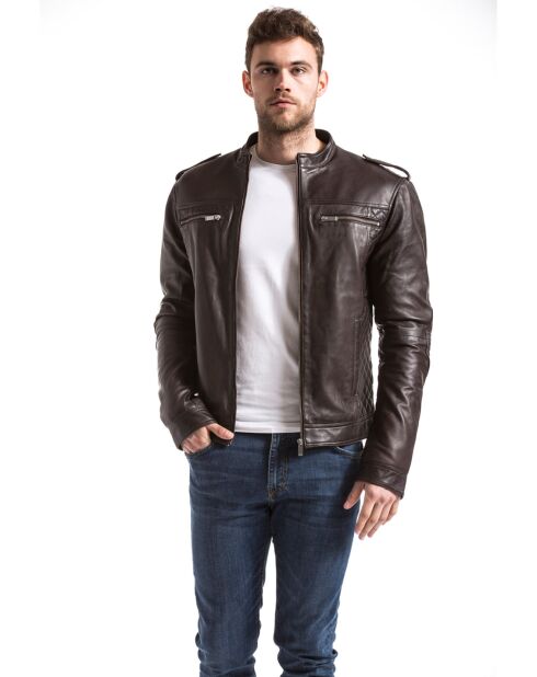 Veste en Cuir Langston chocolat foncé