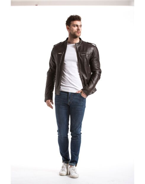 Veste en Cuir Langston chocolat foncé