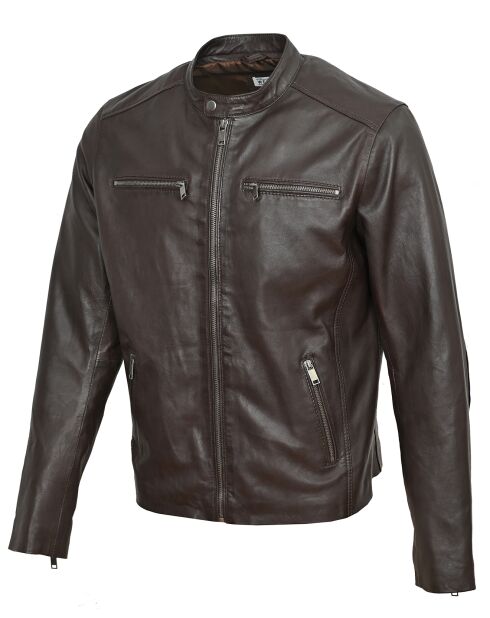 Veste en Cuir Biker Lazarus marron