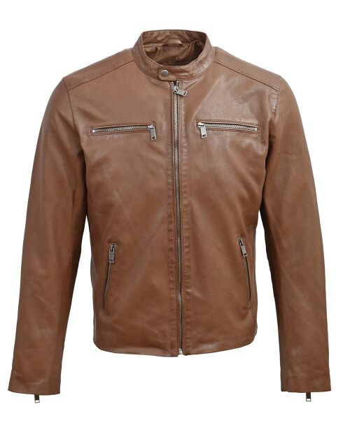 Veste en Cuir Biker Lazarus cognac