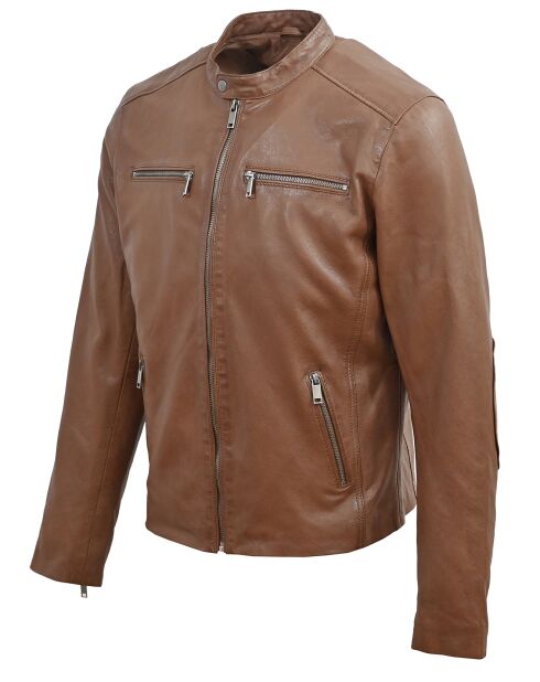 Veste en Cuir Biker Lazarus cognac
