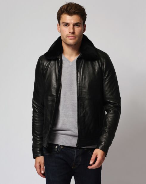 Blouson en Cuir Leandro noir