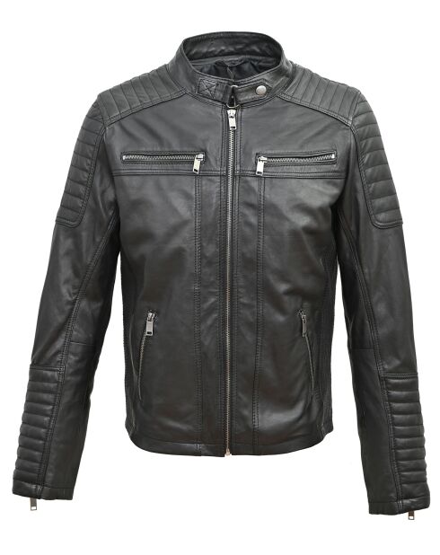 Veste en Cuir Biker Lester noire