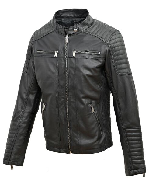 Veste en Cuir Biker Lester noire