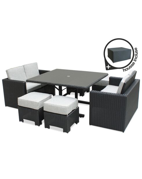 Ensemble de jardin Table Océane 8 personnes en résine tressée + housse anthracite