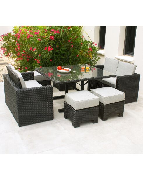 Ensemble de jardin Table Océane 8 personnes en résine tressée + housse anthracite
