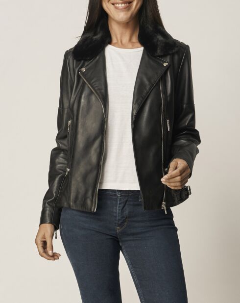 Veste en Cuir Perfecto Col Lilou noire