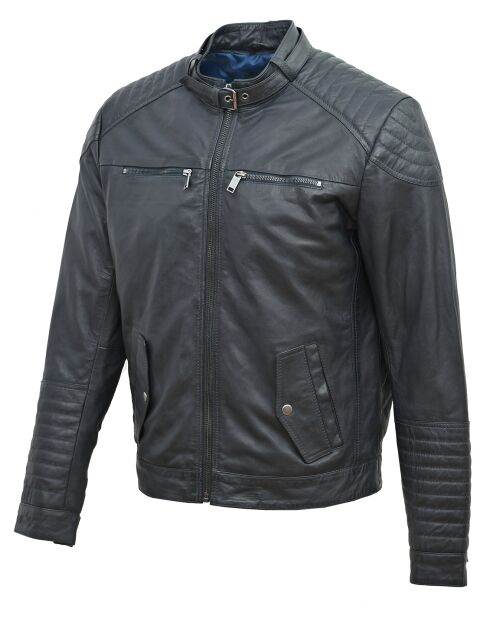 Lochlan marineblaue Lederjacke