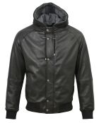 Veste en Cuir Capuche Loddy noire