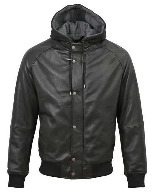 Veste en Cuir Capuche Loddy noire