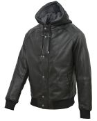 Veste en Cuir Capuche Loddy noire