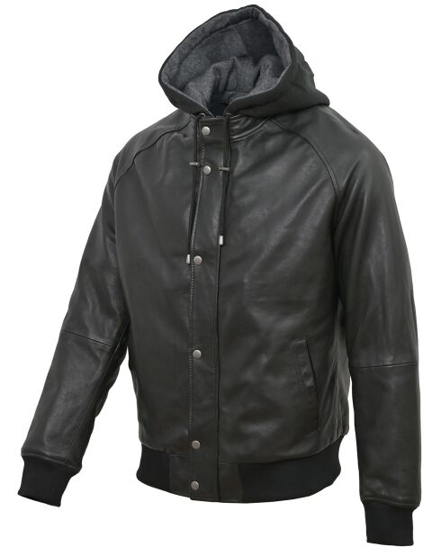 Veste en Cuir Capuche Loddy noire
