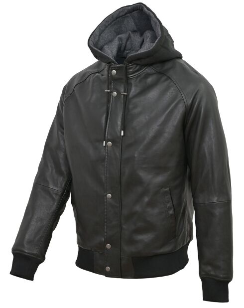 Veste en Cuir Capuche Loddy noire