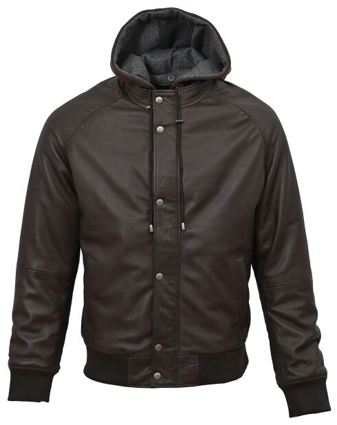 Veste en Cuir Capuche Loddy marron