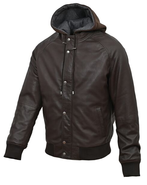 Veste en Cuir Capuche Loddy marron