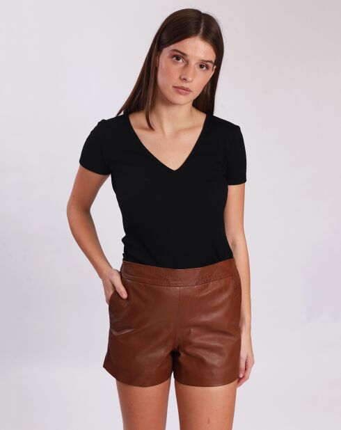Short en Cuir Loly cognac