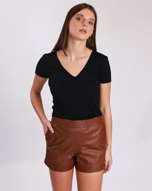 Short en Cuir Loly cognac