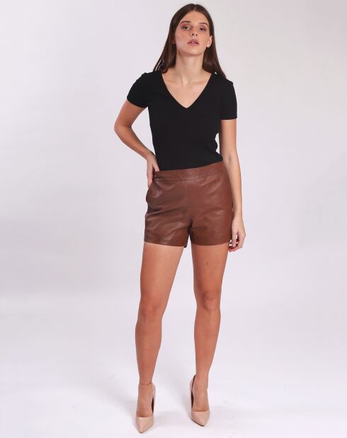 Short en Cuir Loly cognac