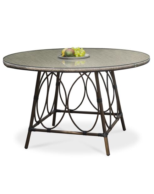 Runder Gartentisch Ushuaia aus braunem Aluminium und braun/grauem Textilene - d 125x74 cm