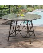 Runder Gartentisch Ushuaia aus braunem Aluminium und braun/grauem Textilene - d 125x74 cm