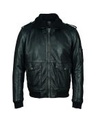 Blouson en Cuir Col Liman noir