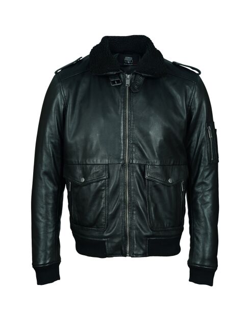 Blouson en Cuir Col Liman noir